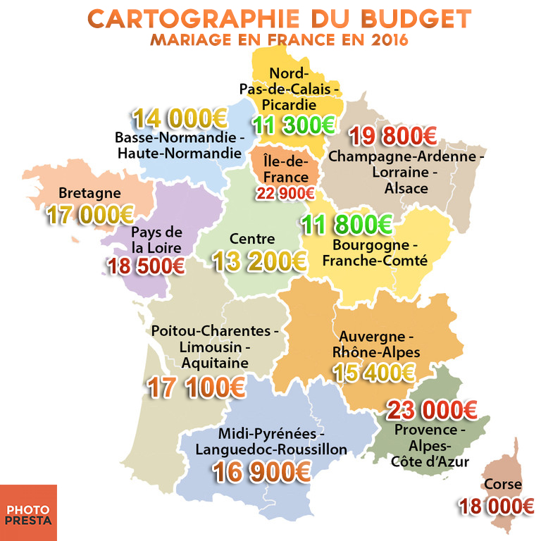 Cartographie du budget mariage en France